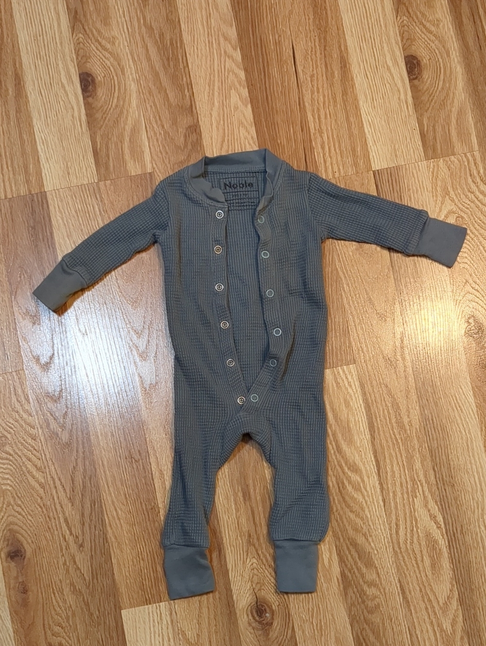 Noble Baby Long-Sleeve Waffle One-Piece in Olive